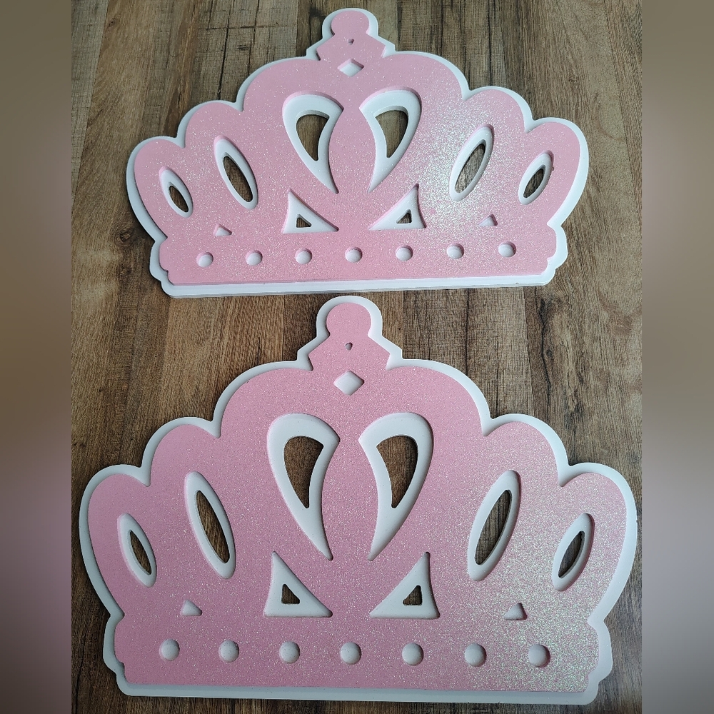 Sparkly Pink Crown Wall Decor - Set of 2